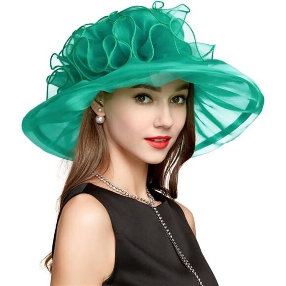 Derby Hats for Women, Classy Organza Sun Hat, Green - Picture 1 of 6